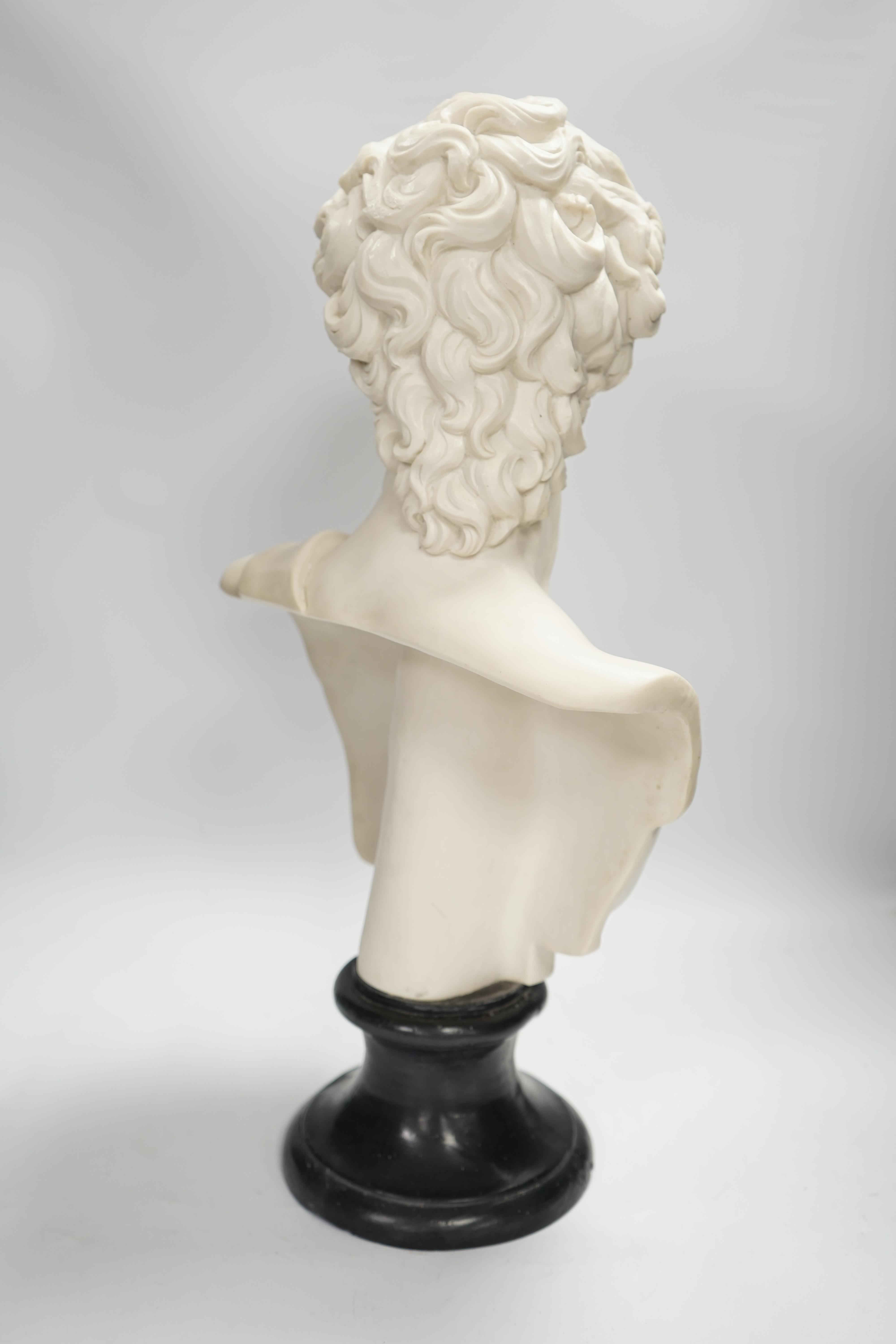 A simulated white marble bust of David, 52cm